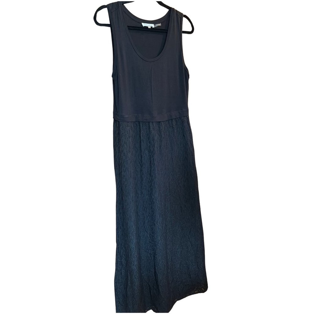 Black Sleeveless Feather Pattern Maxi Dress // Calvin Klein Women's Size L